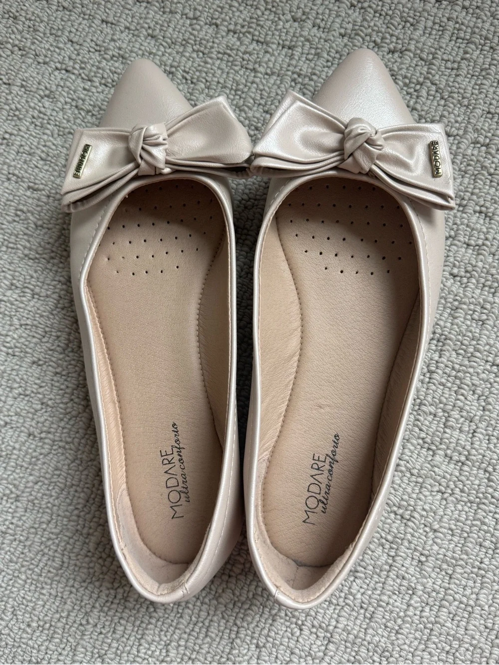 Modare Nude Bow Pointed-Toe Ballet Flats